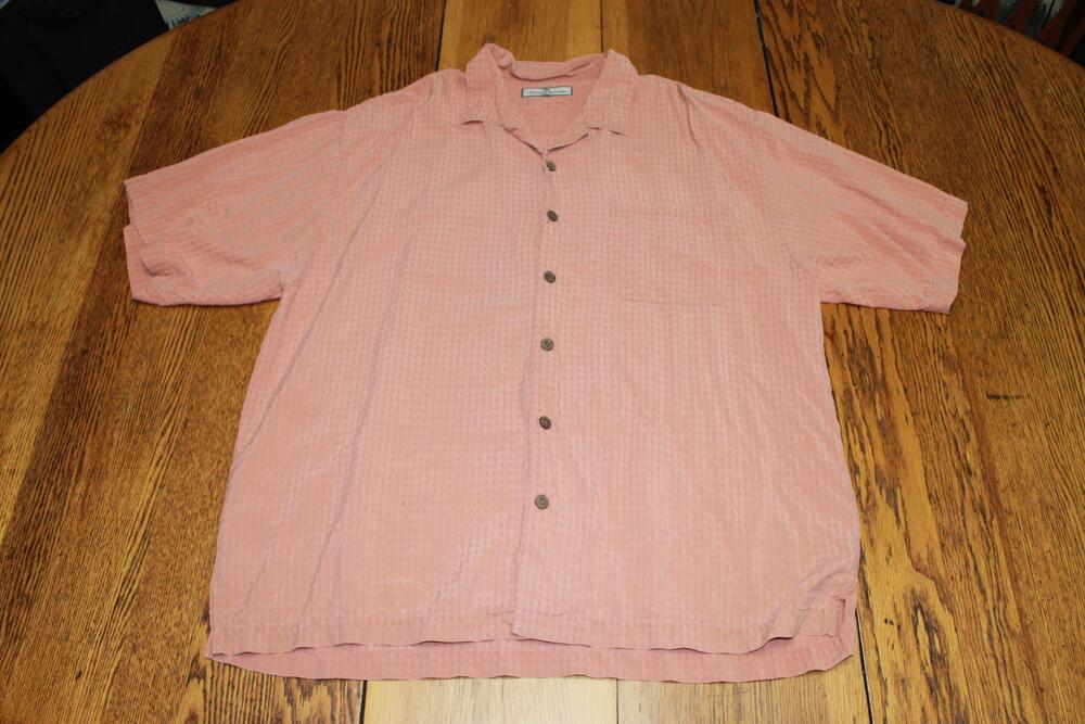 Tommy Bahama Shirt Mens 2XL Burnt Orange Button Up Textured Pocket Camp Casual